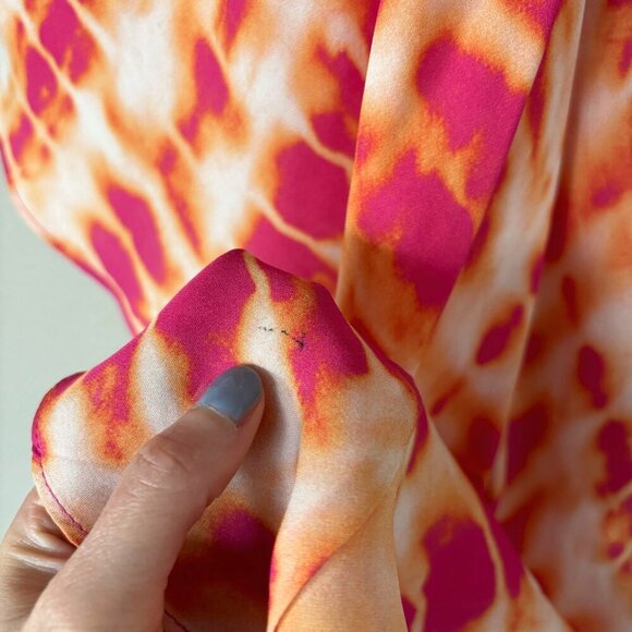Haute Hippie Cowl Neck Asymmetrical Silk Blouse Tunic Pink Orange Tie Dye Boho - Picture 9 of 15
